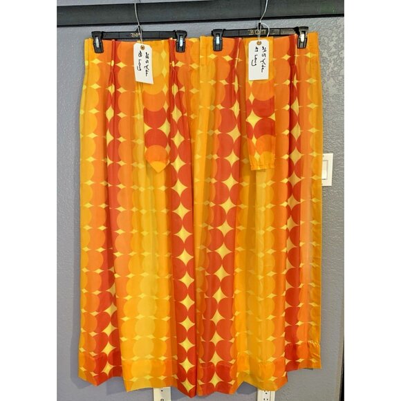 Vintage Curtain Panels Set Lined Handmade Psychedelic Orange Yellow Mod - Picture 1 of 8